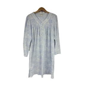 Miss Elaine Periwinkle Blue Floral Fleece Pullover Nightgown Smocked Womens L